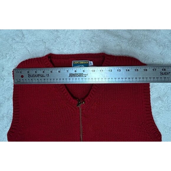 Cape Enrage Womens Size 36 Zip Front 100% Wool Knit Sweater Vest Red Lightweight - Picture 3 of 7